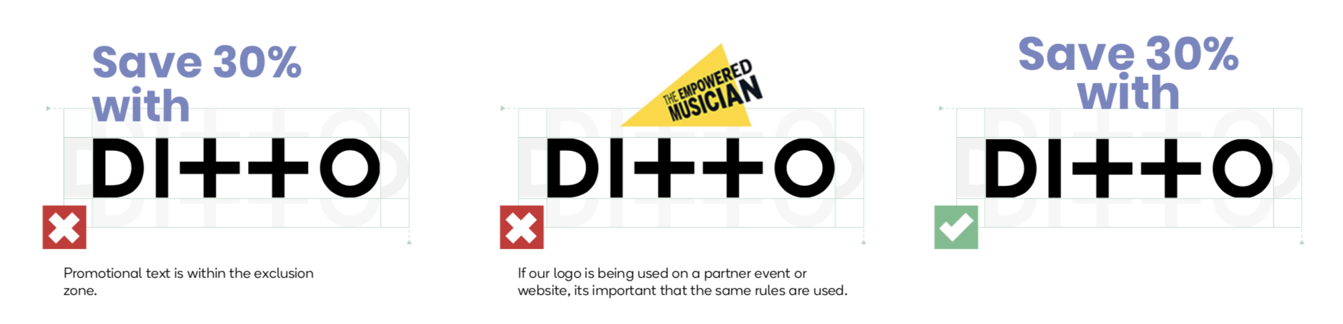 Ditto Music logo exclusion zone examples